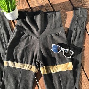 Dava Threads Black Hemp Leggings With Green Stripe